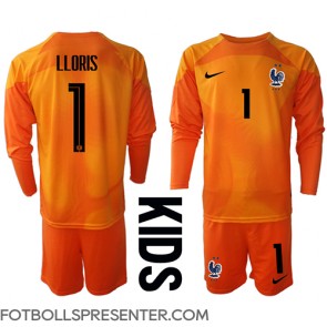 Frankrike Hugo Lloris #1 Målvakt Hemmatröja Barn VM 2022 Långärmad (+ korta byxor)